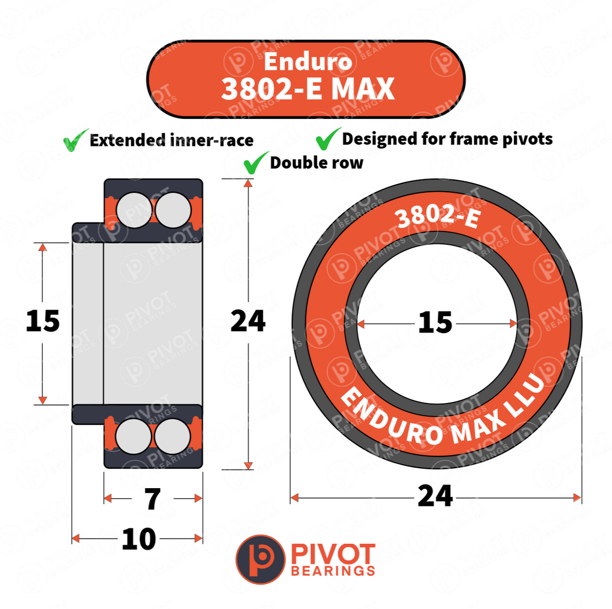 Technical drawing of a 3802 MAX-E bearing with dimensions.