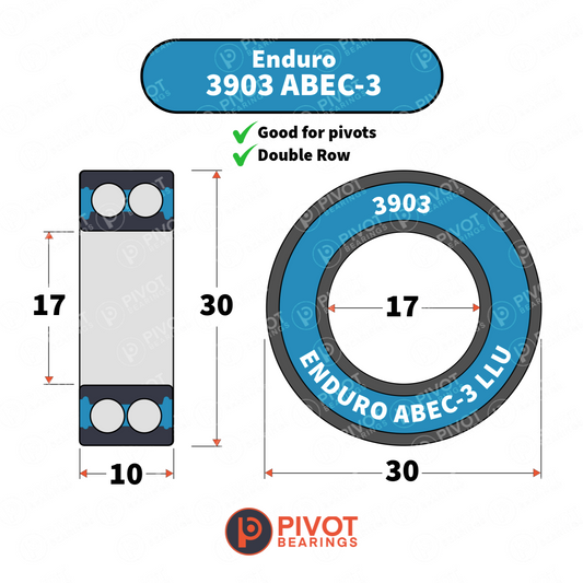 Enduro 3903 ABEC-3 bearing diagram with dimensions on a white background