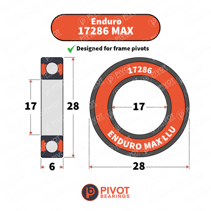 Technical drawing of a bearing with dimensions and 'Enduro 17286 MAX' label on a white background.