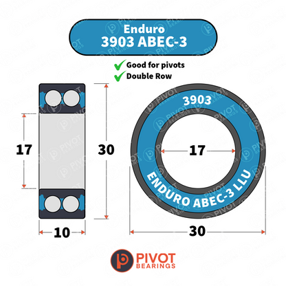 Enduro 3903 ABEC-3 bearing diagram with dimensions on a white background